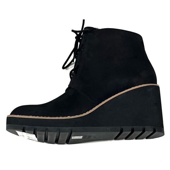 Eileen Fisher Alpine Black Nubuck Wedge Bootie Womens 8 Real Shearling New $275 - Picture 4 of 11